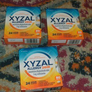 NIB Three 80 tablet boxes XYZAL Adult Allergy Relief Antihistamine Tablets 24HR